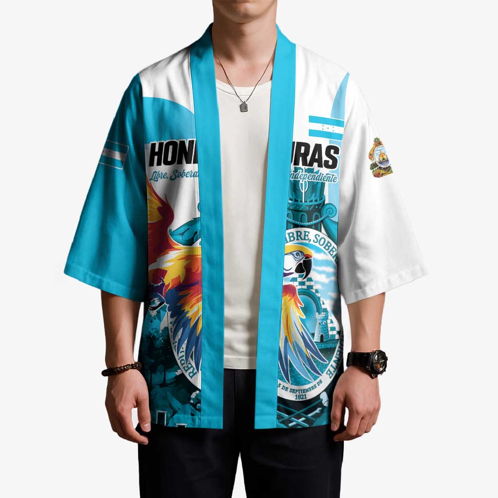 Personalized Honduras 1821 Kimono Scarlet Macaw Sky Blue Color - Wonder Print Shop
