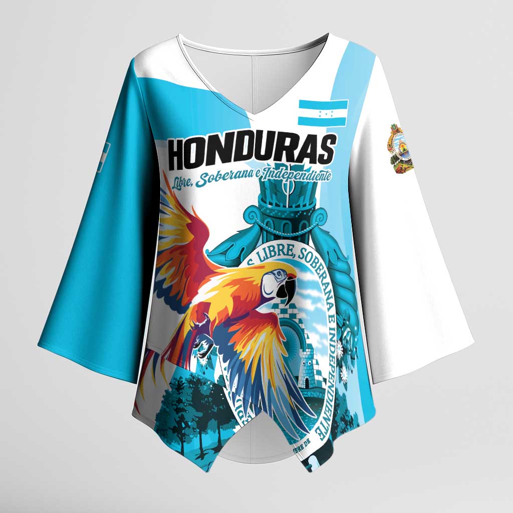 Personalized Honduras 1821 Kimono Sleeve Blouse Scarlet Macaw Sky Blue Color - Wonder Print Shop