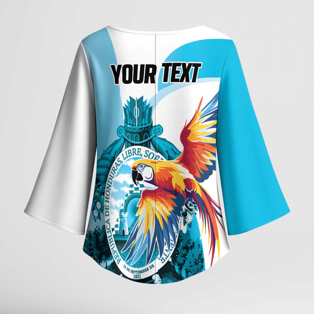Personalized Honduras 1821 Kimono Sleeve Blouse Scarlet Macaw Sky Blue Color - Wonder Print Shop