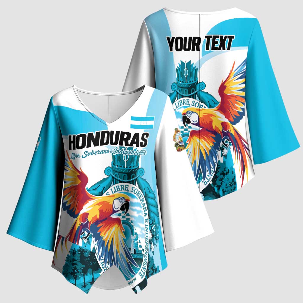 Personalized Honduras 1821 Kimono Sleeve Blouse Scarlet Macaw Sky Blue Color - Wonder Print Shop