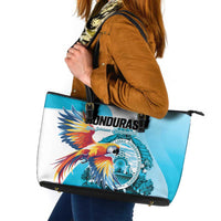 Honduras 1821 Leather Tote Bag Scarlet Macaw Sky Blue Color - Wonder Print Shop