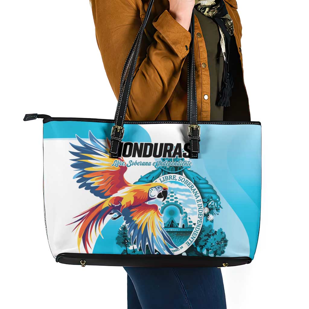 Honduras 1821 Leather Tote Bag Scarlet Macaw Sky Blue Color - Wonder Print Shop