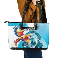Honduras 1821 Leather Tote Bag Scarlet Macaw Sky Blue Color - Wonder Print Shop