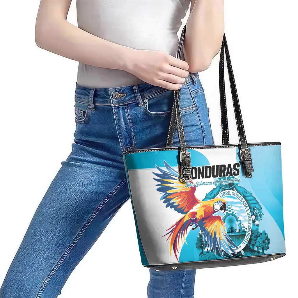 Honduras 1821 Leather Tote Bag Scarlet Macaw Sky Blue Color - Wonder Print Shop