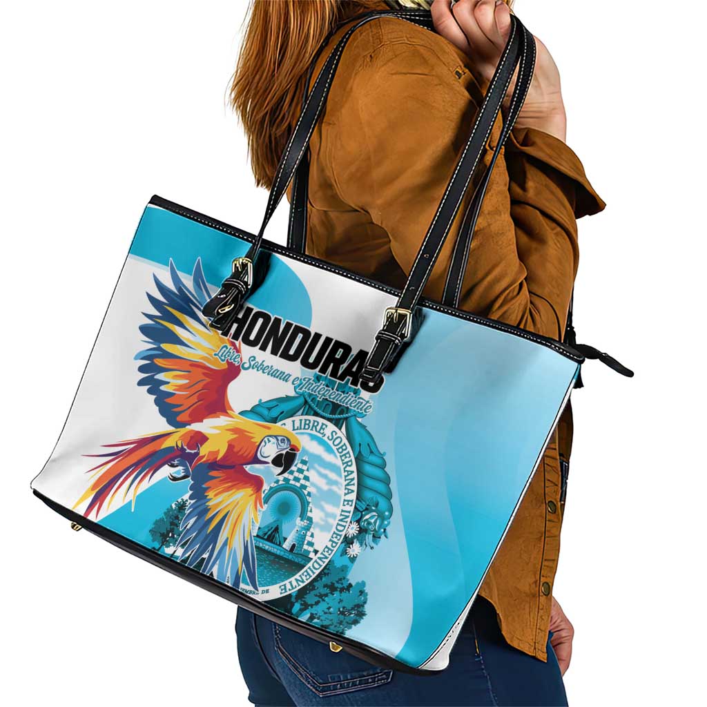 Honduras 1821 Leather Tote Bag Scarlet Macaw Sky Blue Color - Wonder Print Shop
