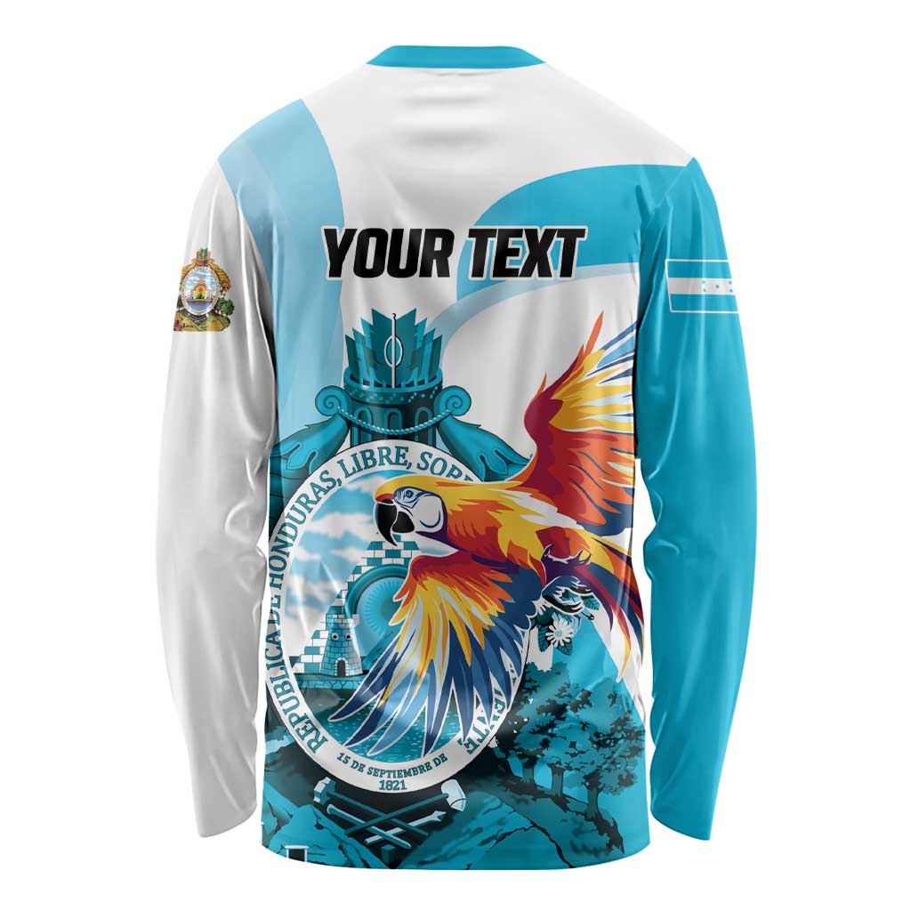 Personalized Honduras 1821 Long Sleeve Shirt Scarlet Macaw Sky Blue Color - Wonder Print Shop