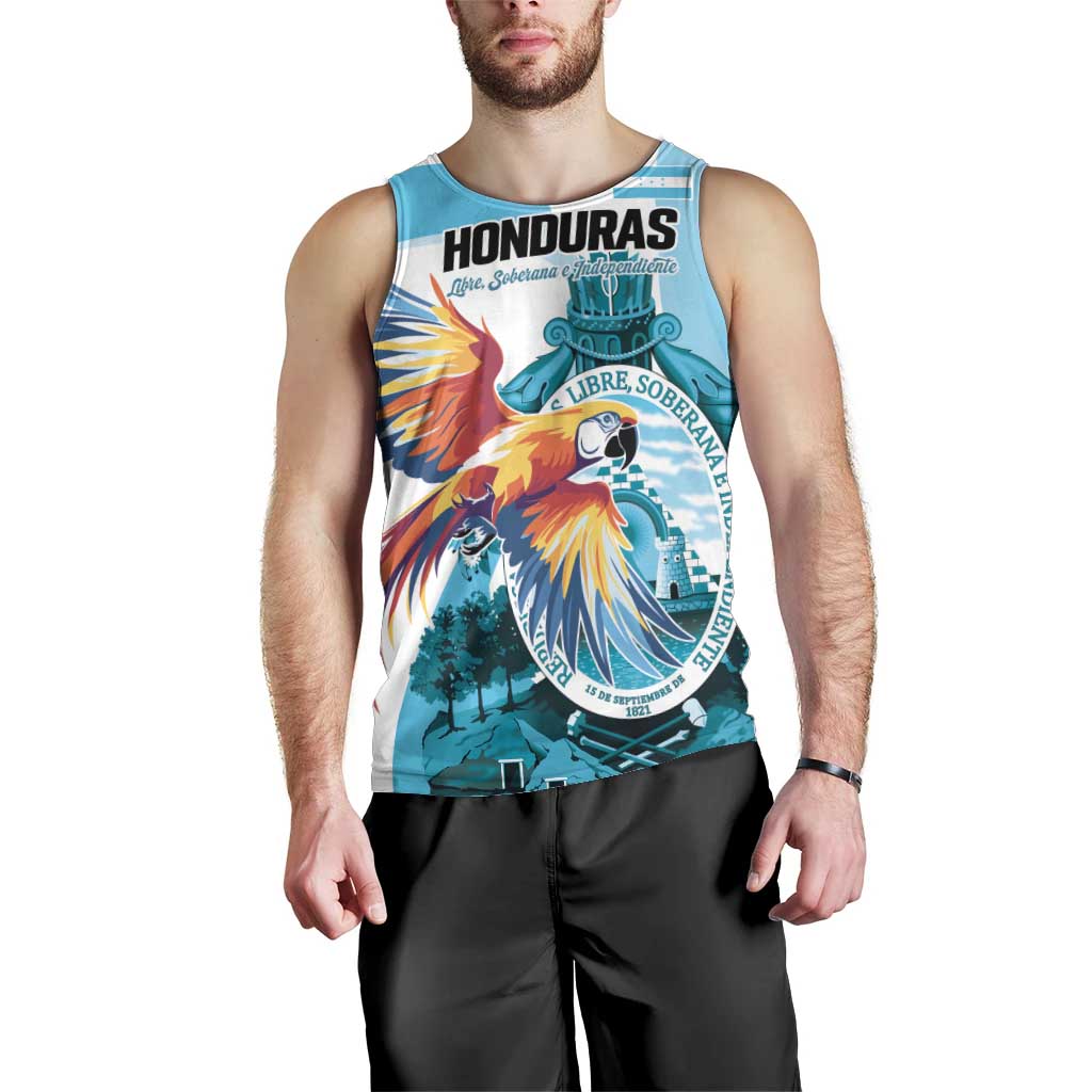 Personalized Honduras 1821 Men Tank Top Scarlet Macaw Sky Blue Color - Wonder Print Shop