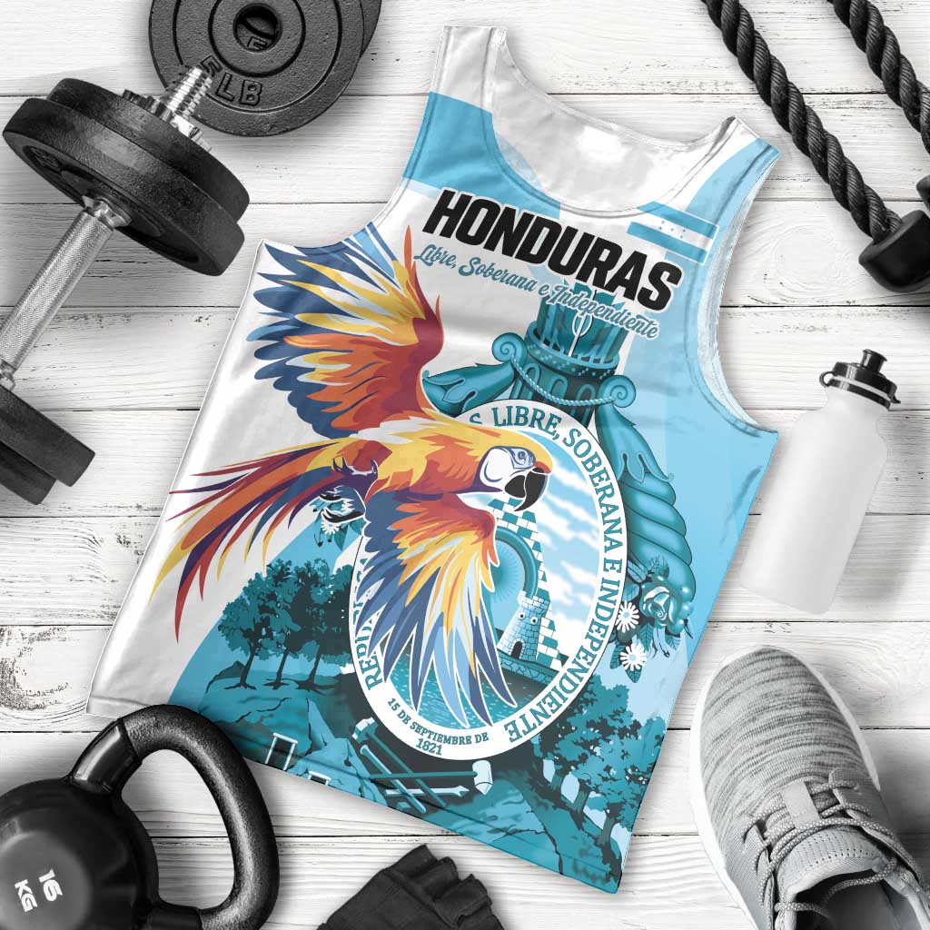 Personalized Honduras 1821 Men Tank Top Scarlet Macaw Sky Blue Color - Wonder Print Shop