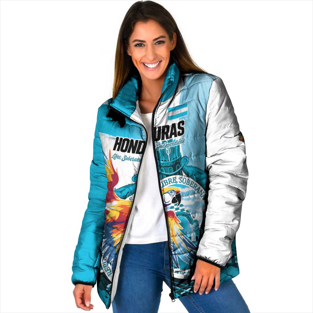 Personalized Honduras 1821 Padded Jacket Scarlet Macaw Sky Blue Color - Wonder Print Shop