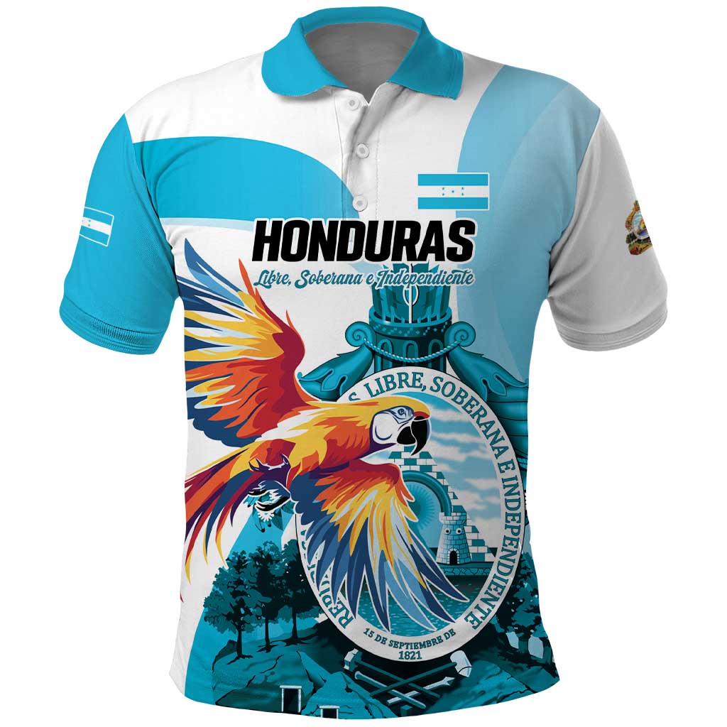 Personalized Honduras 1821 Polo Shirt Scarlet Macaw Sky Blue Color - Wonder Print Shop