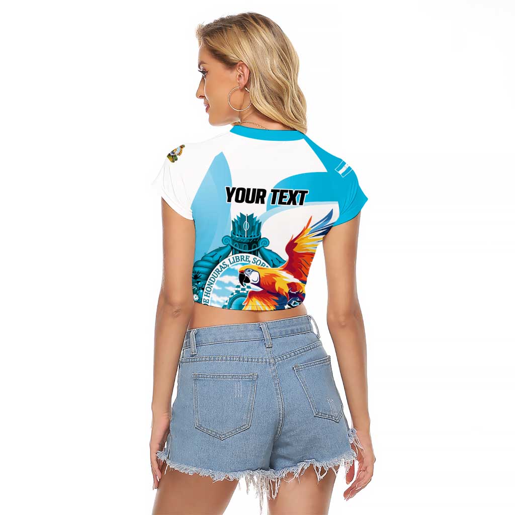 Personalized Honduras 1821 Raglan Cropped T Shirt Scarlet Macaw Sky Blue Color - Wonder Print Shop