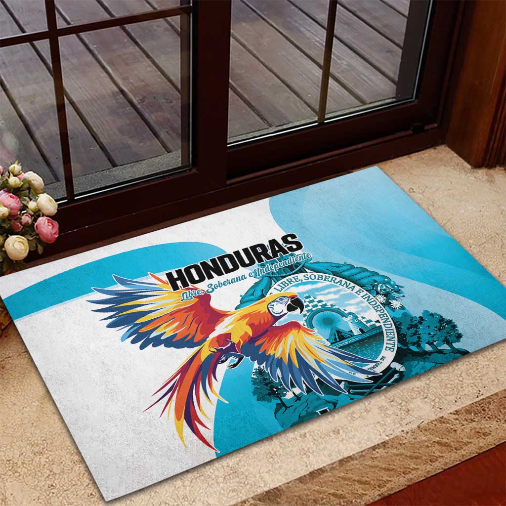 Honduras 1821 Rubber Doormat Scarlet Macaw Sky Blue Color - Wonder Print Shop