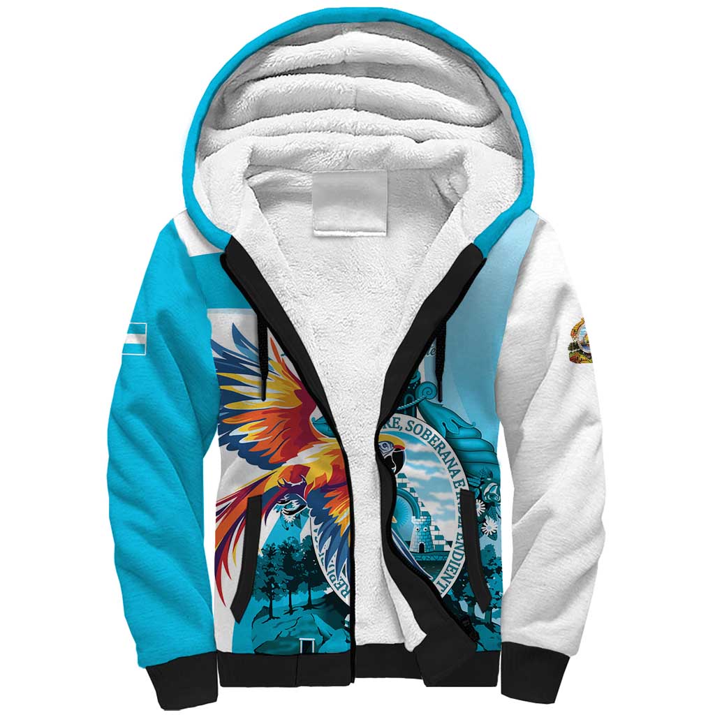 Personalized Honduras 1821 Sherpa Hoodie Scarlet Macaw Sky Blue Color - Wonder Print Shop