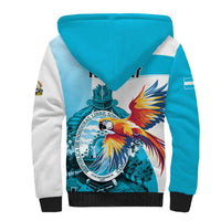 Personalized Honduras 1821 Sherpa Hoodie Scarlet Macaw Sky Blue Color - Wonder Print Shop