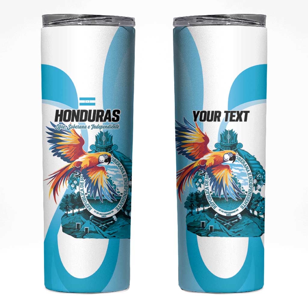 Personalized Honduras 1821 Skinny Tumbler Scarlet Macaw Sky Blue Color - Wonder Print Shop