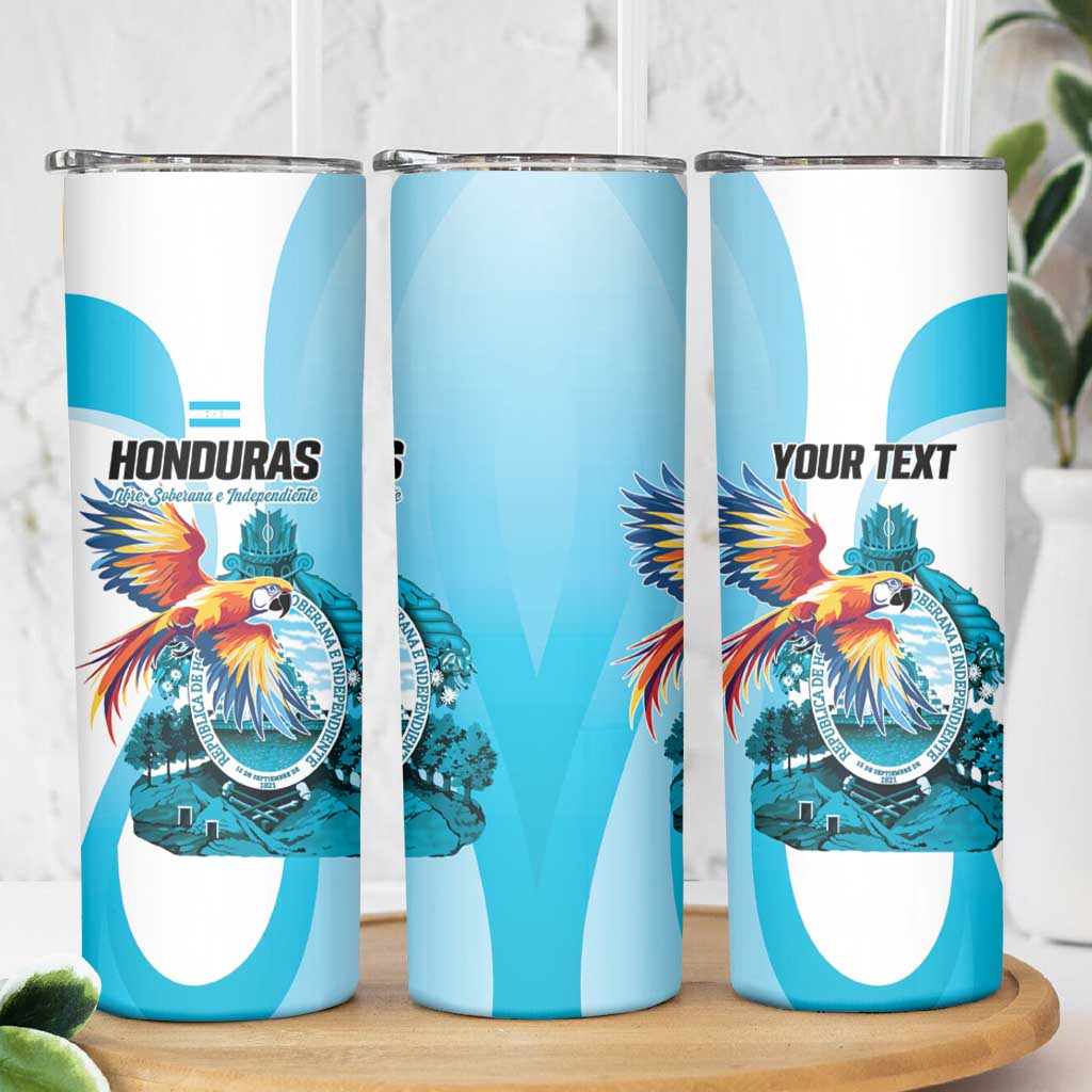 Personalized Honduras 1821 Skinny Tumbler Scarlet Macaw Sky Blue Color - Wonder Print Shop