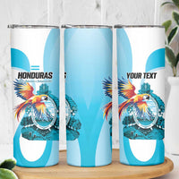 Personalized Honduras 1821 Skinny Tumbler Scarlet Macaw Sky Blue Color - Wonder Print Shop