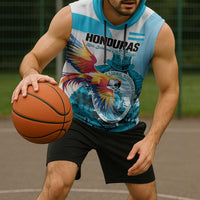 Personalized Honduras 1821 Sleeveless Hoodie Scarlet Macaw Sky Blue Color - Wonder Print Shop