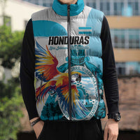 Personalized Honduras 1821 Sleeveless Puffer Jacket Scarlet Macaw Sky Blue Color - Wonder Print Shop
