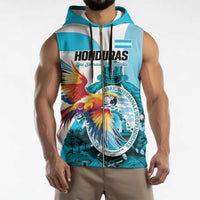 Personalized Honduras 1821 Sleeveless Zip Hoodie Scarlet Macaw Sky Blue Color - Wonder Print Shop