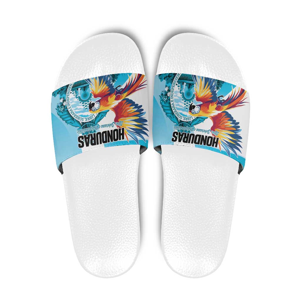 Honduras 1821 Slide Sandals Scarlet Macaw Sky Blue Color - Wonder Print Shop