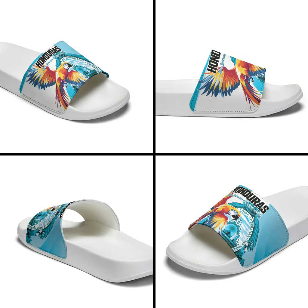 Honduras 1821 Slide Sandals Scarlet Macaw Sky Blue Color - Wonder Print Shop
