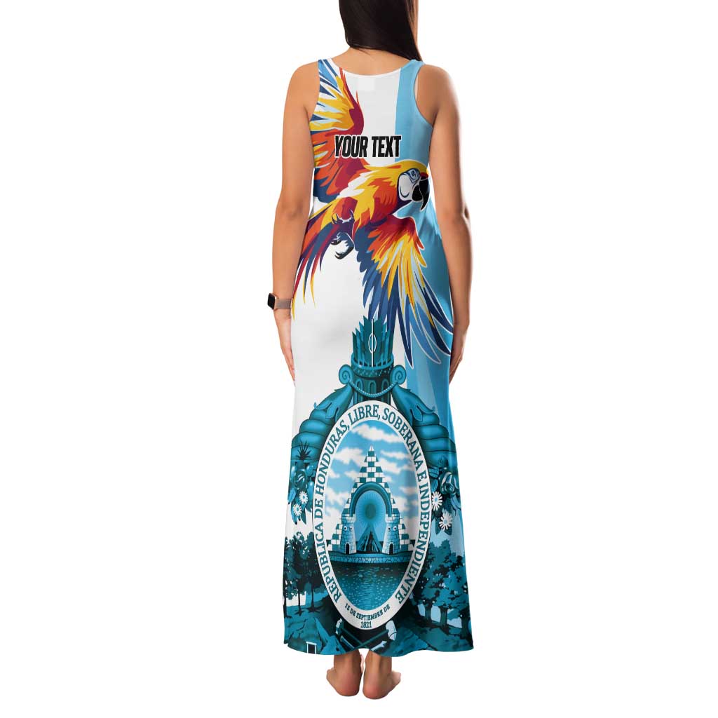 Personalized Honduras 1821 Tank Maxi Dress Scarlet Macaw Sky Blue Color - Wonder Print Shop