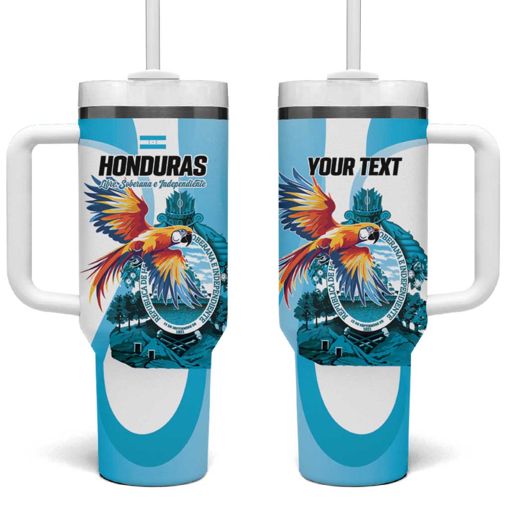 Personalized Honduras 1821 Tumbler With Handle Scarlet Macaw Sky Blue Color - Wonder Print Shop