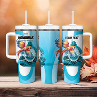 Personalized Honduras 1821 Tumbler With Handle Scarlet Macaw Sky Blue Color - Wonder Print Shop