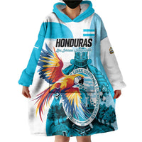 Personalized Honduras 1821 Wearable Blanket Hoodie Scarlet Macaw Sky Blue Color - Wonder Print Shop