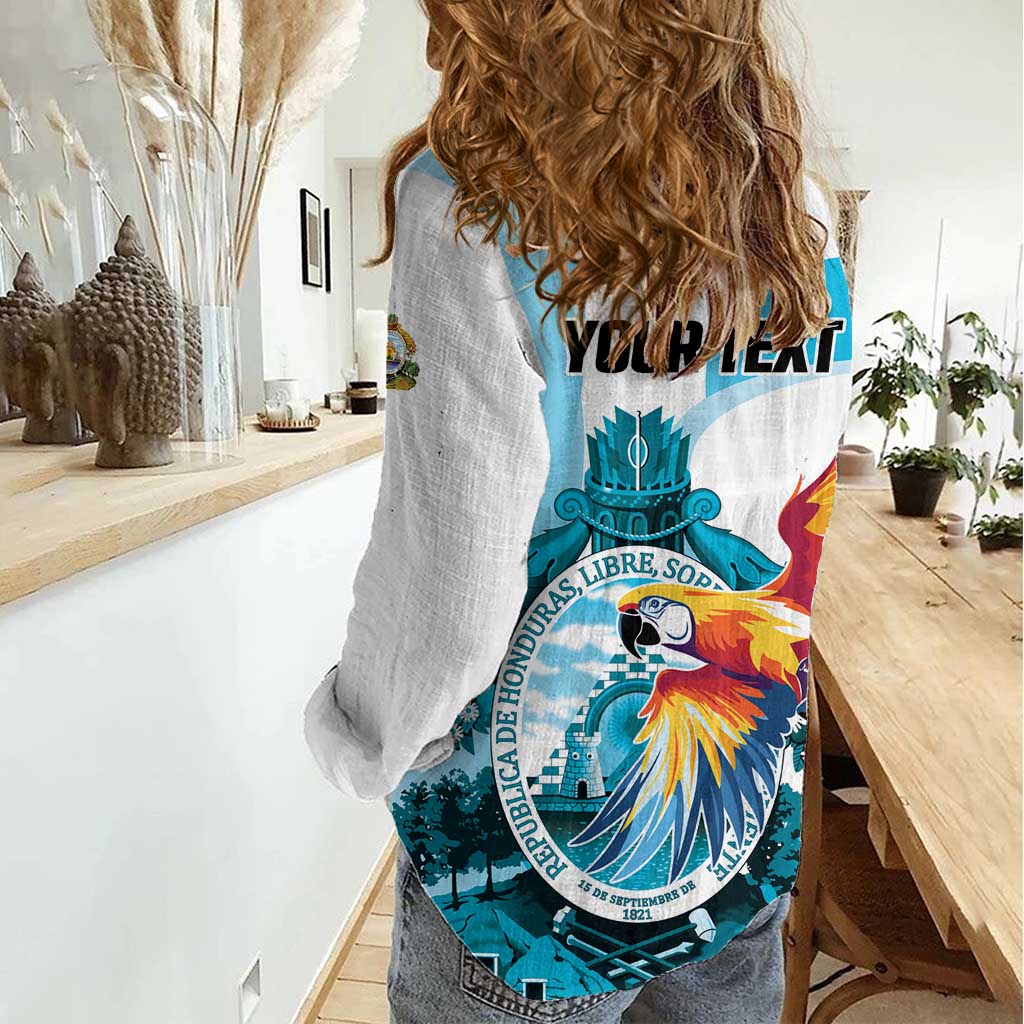 Personalized Honduras 1821 Women Casual Shirt Scarlet Macaw Sky Blue Color - Wonder Print Shop