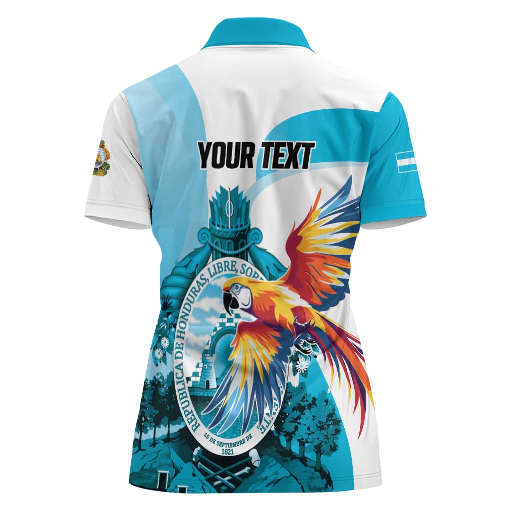 Personalized Honduras 1821 Women Polo Shirt Scarlet Macaw Sky Blue Color - Wonder Print Shop