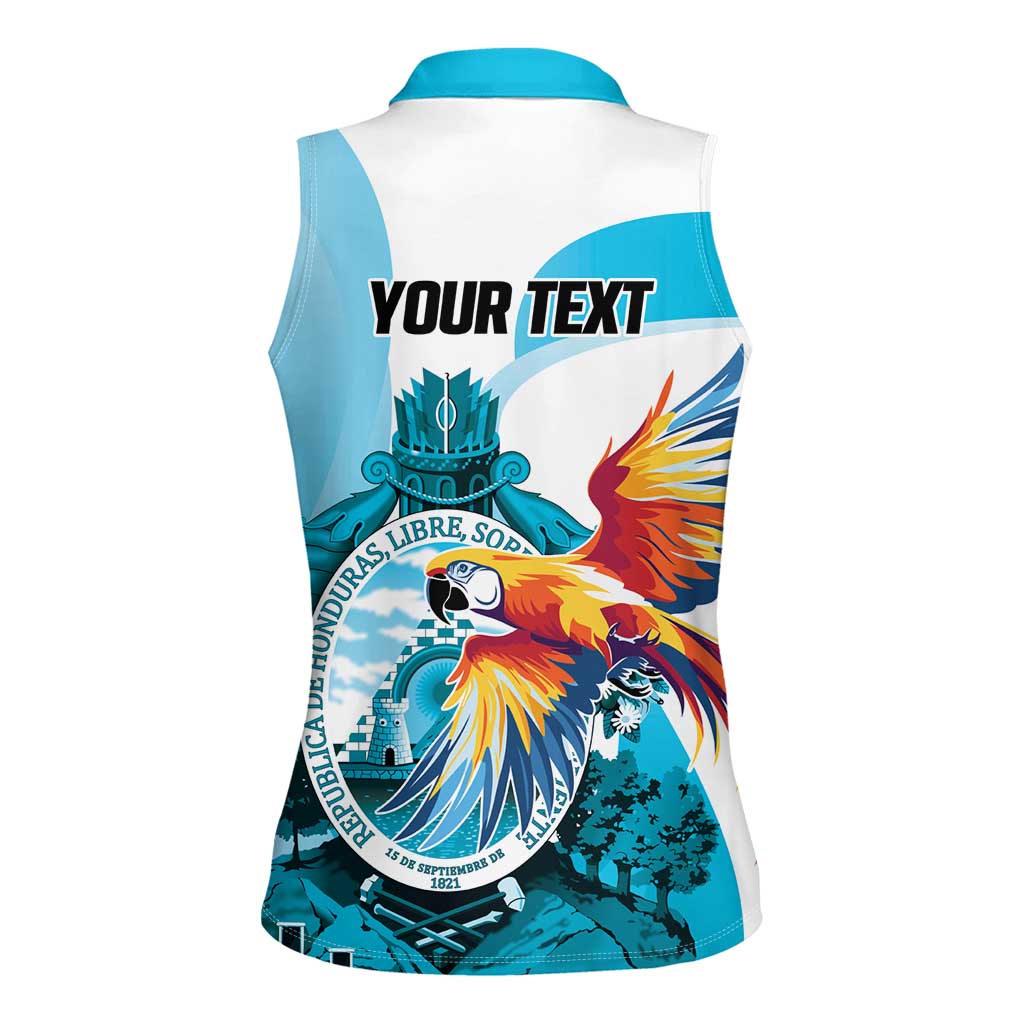 Personalized Honduras 1821 Women Sleeveless Polo Shirt Scarlet Macaw Sky Blue Color - Wonder Print Shop