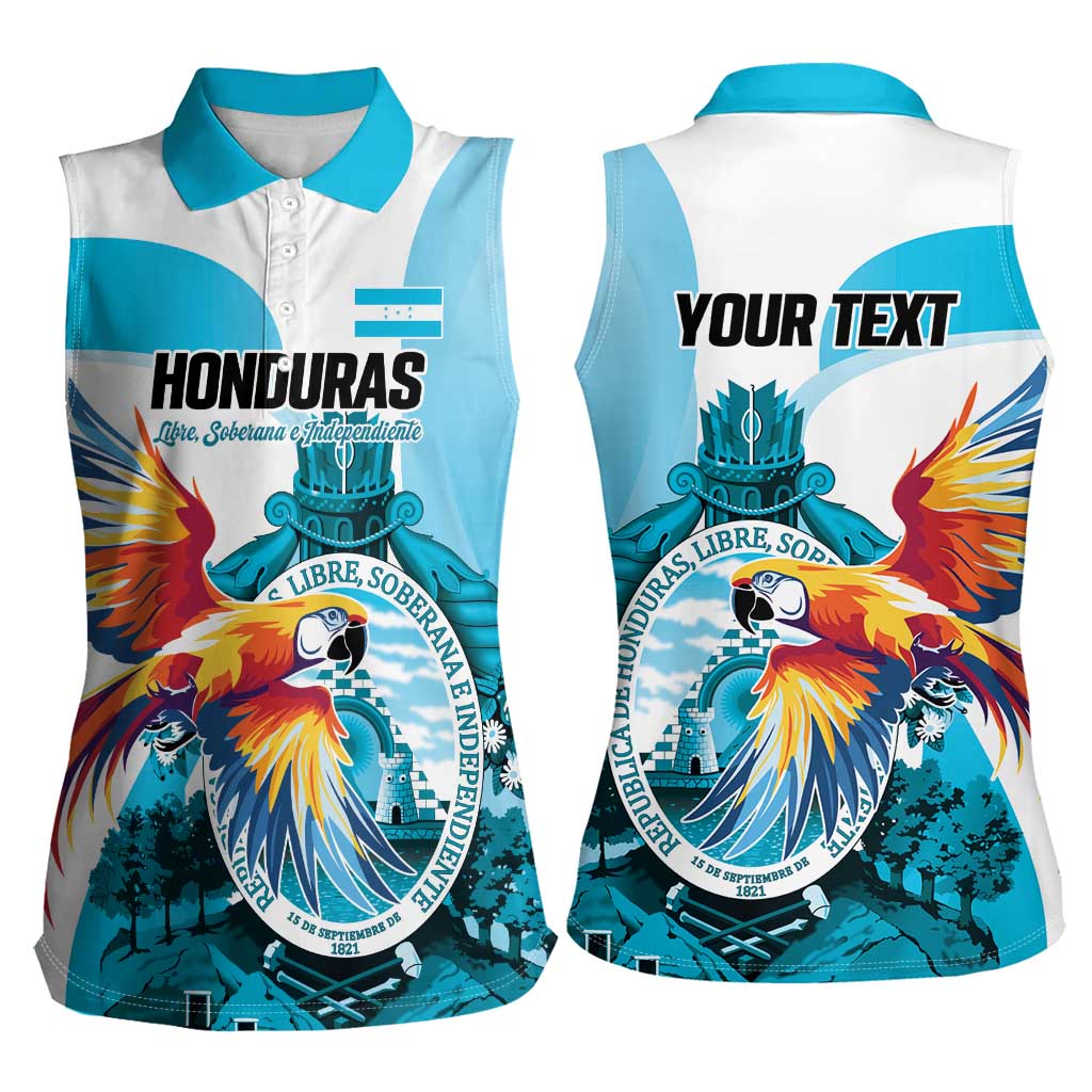 Personalized Honduras 1821 Women Sleeveless Polo Shirt Scarlet Macaw Sky Blue Color - Wonder Print Shop