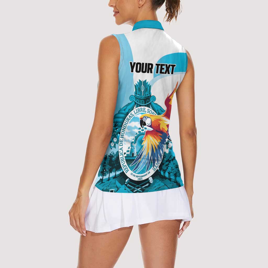 Personalized Honduras 1821 Women Sleeveless Polo Shirt Scarlet Macaw Sky Blue Color - Wonder Print Shop