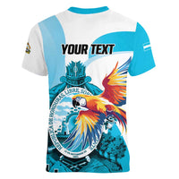 Personalized Honduras 1821 Women V-Neck T-Shirt Scarlet Macaw Sky Blue Color - Wonder Print Shop