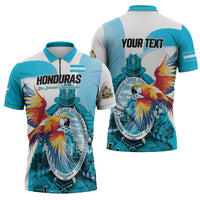 Personalized Honduras 1821 Zipper Polo Shirt Scarlet Macaw Sky Blue Color - Wonder Print Shop