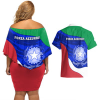 Italy Rugby Couples Matching Off Shoulder Short Dress and Hawaiian Shirt Forza Azzurri 2023 World Cup - Wonder Print Shop