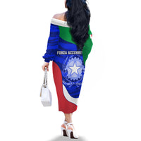 Italy Rugby Family Matching Off Shoulder Long Sleeve Dress and Hawaiian Shirt Forza Azzurri 2023 World Cup - Wonder Print Shop