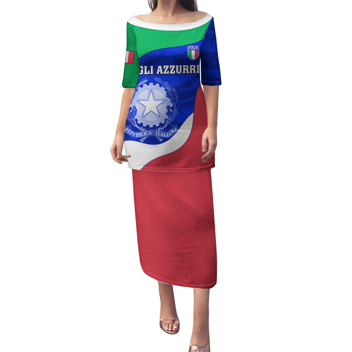 Italy Rugby Family Matching Puletasi Dress and Hawaiian Shirt Forza Azzurri 2023 World Cup - Wonder Print Shop