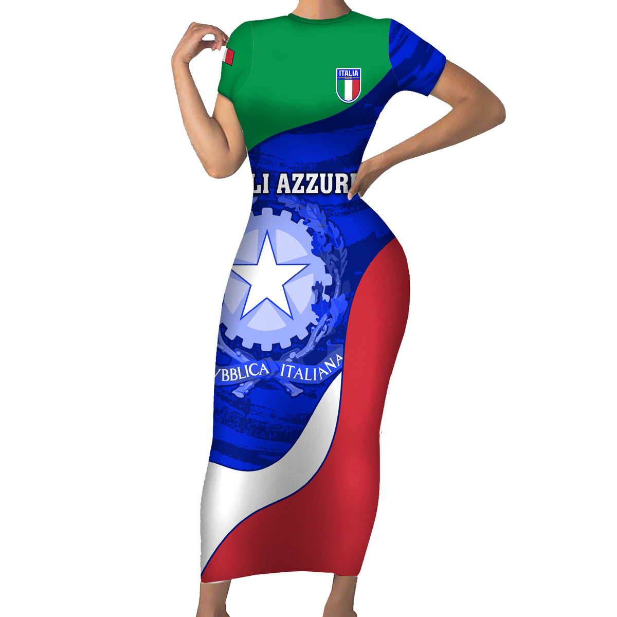 Italy Rugby Short Sleeve Bodycon Dress Forza Azzurri 2023 World Cup - Wonder Print Shop
