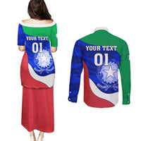 Custom Italy Rugby Couples Matching Puletasi Dress and Long Sleeve Button Shirts Forza Azzurri 2023 World Cup - Wonder Print Shop