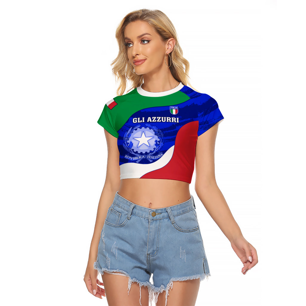Custom Italy Rugby Raglan Cropped T Shirt Forza Azzurri 2023 World Cup - Wonder Print Shop
