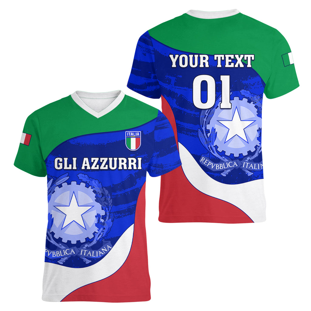 Custom Italy Rugby Women V Neck T Shirt Forza Azzurri 2023 World Cup - Wonder Print Shop