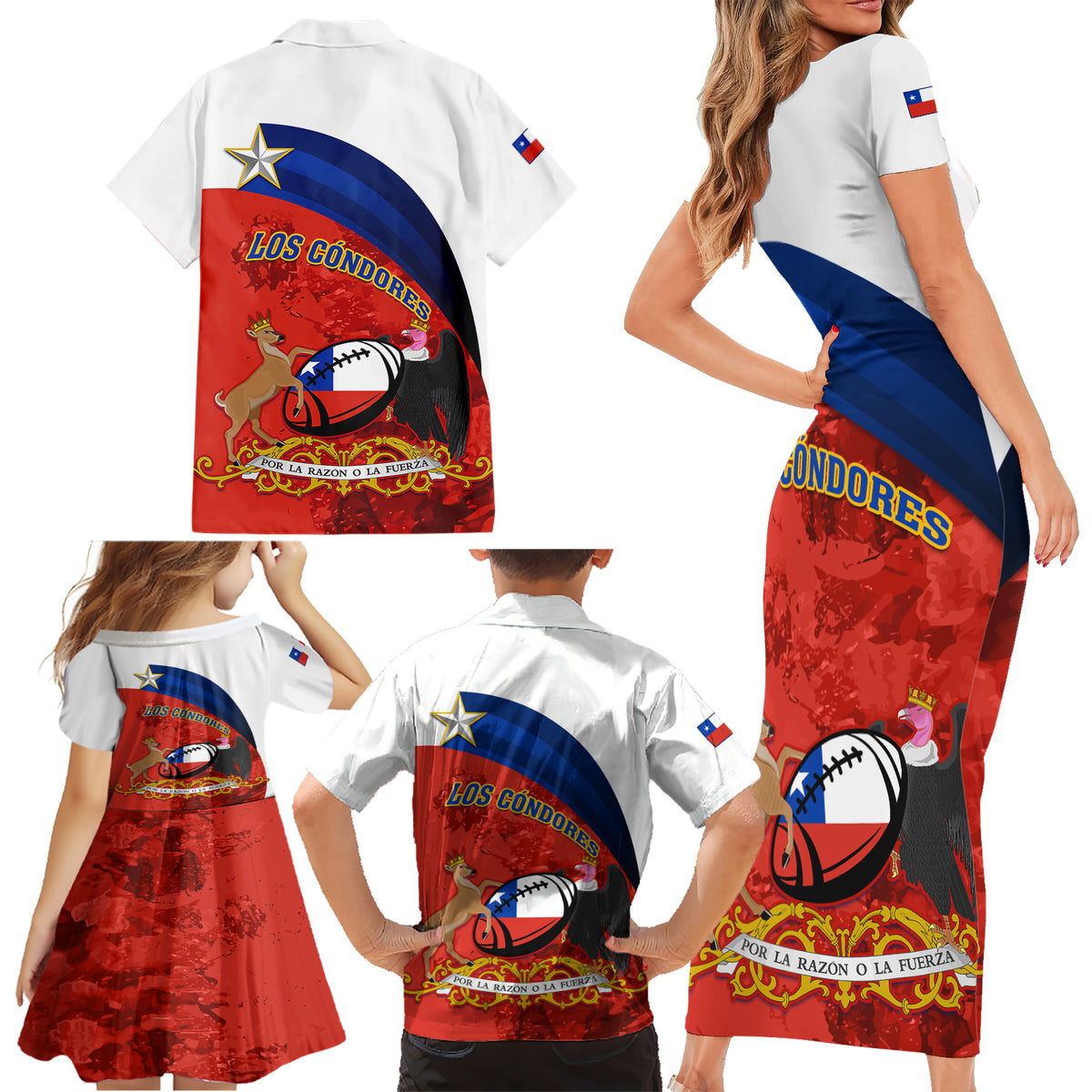 Chile Rugby Family Matching Short Sleeve Bodycon Dress and Hawaiian Shirt The Condors Go 2023 World Cup - Wonder Print Shop