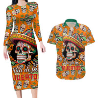 Personalised Day Of The Dead Couples Matching Long Sleeve Bodycon Dress and Hawaiian Shirt Sugar Skull Dia de los Muertos - Wonder Print Shop