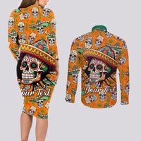 Personalised Day Of The Dead Couples Matching Long Sleeve Bodycon Dress and Long Sleeve Button Shirts Sugar Skull Dia de los Muertos - Wonder Print Shop
