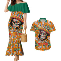 Personalised Day Of The Dead Couples Matching Mermaid Dress and Hawaiian Shirt Sugar Skull Dia de los Muertos - Wonder Print Shop