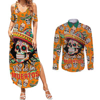 Personalised Day Of The Dead Couples Matching Summer Maxi Dress and Long Sleeve Button Shirts Sugar Skull Dia de los Muertos - Wonder Print Shop
