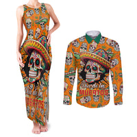 Personalised Day Of The Dead Couples Matching Tank Maxi Dress and Long Sleeve Button Shirts Sugar Skull Dia de los Muertos - Wonder Print Shop
